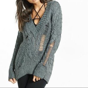 Express Distressed Cable Knit Sweater